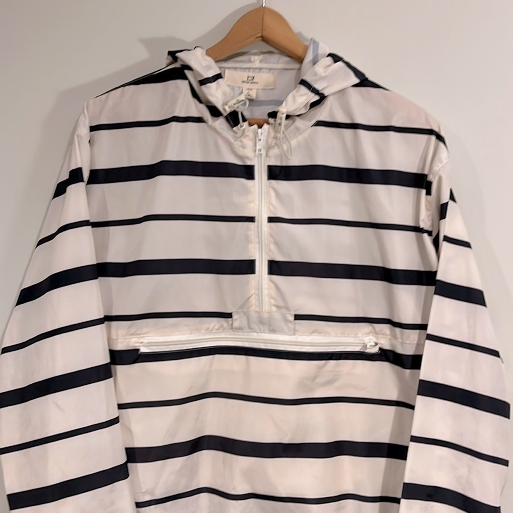 Thread & Supply Hooded Pullover Windbreaker Anorak Jacket Striped Cinch Waist - Picture 3 of 10